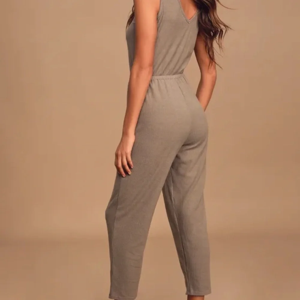 Lulu's Soft Tan Ribbed Jumpsuit - Picture 8 of 9